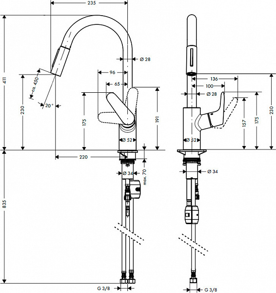 Смеситель для кухни HANSGROHE Focus 31815000 с вытяжным изливом