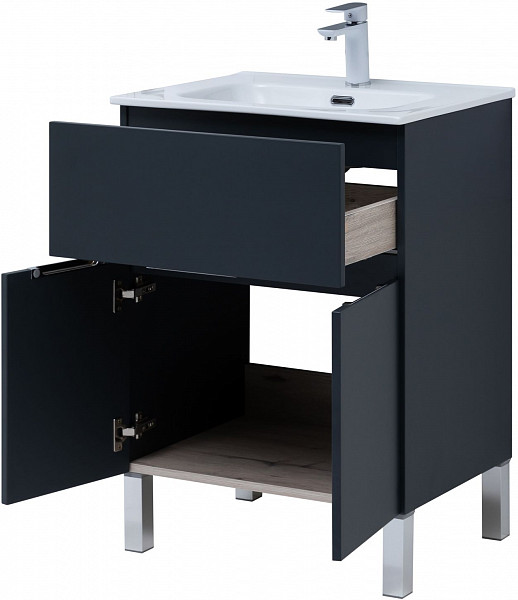 Тумба под раковину Aquanet Алвита New 60 1 ящик, 2 дверцы, антрацит 00277547