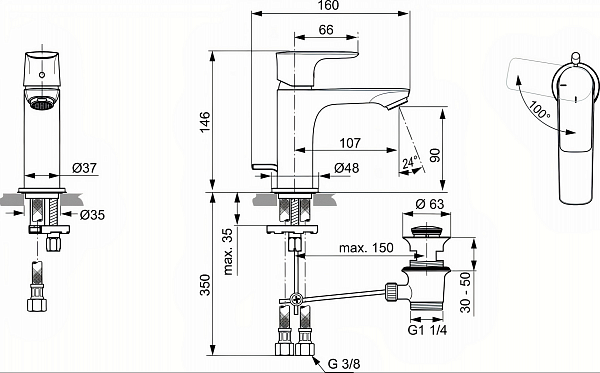 Смеситель Ideal Standard Connect Air A7008AA для раковины с донным клапаном