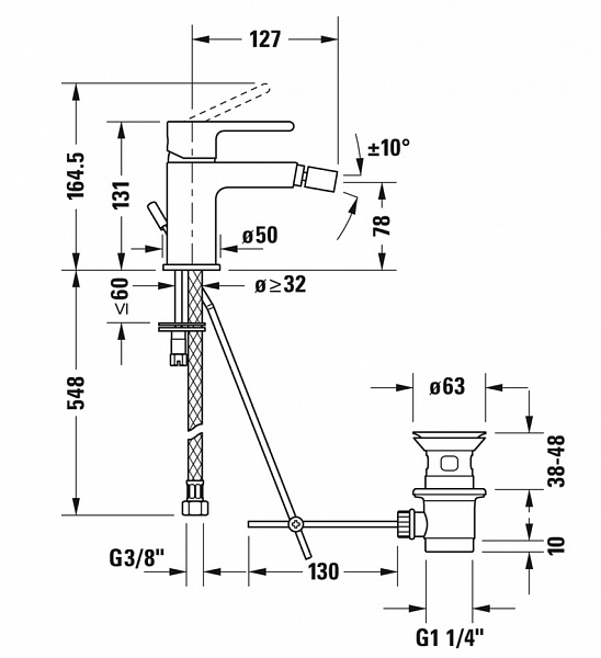 Смеситель Duravit B.2 B22400001010 для биде
