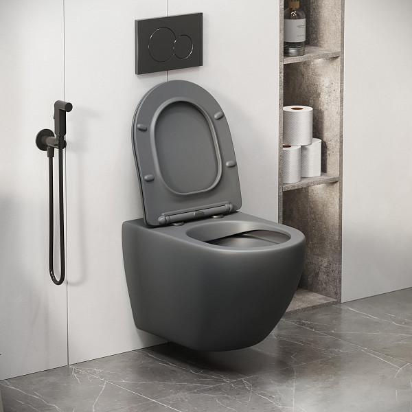 Унитаз GR-4411GMS Color (550*365*395) СЕРЫЙ МАТОВЫЙ подвесной БЕЗОБОДКОВЫЙ