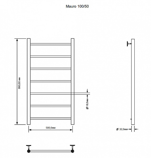 Полотенцесушитель электрический Aquanet Mauro 100х50 Тэн справа 00282004