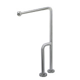 Поручень левый под углом 90 ⁰ для людей с ограниченными возможностями с одним настенным и двумя напольными точками опоры, матовый.