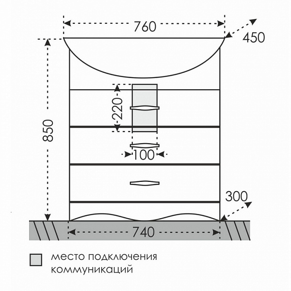 Тумба под раковину Верона 75 напольная с цоколем Санта 700192