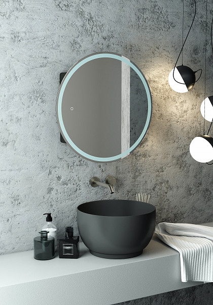 Зеркало-шкаф Континент "Torneo Black LED" d 600 с подсветкой