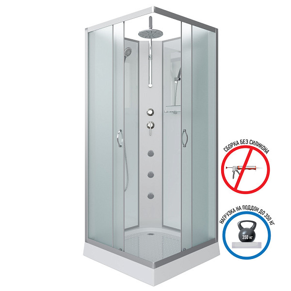 Душ.каб. NG-1101-14BKTG (900х900х2100-2400) низкий поддон(13см) стекло МАТОВОЕ 3 места с полкой