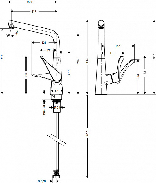 Смеситель для кухни HANSGROHE Metris 14822000