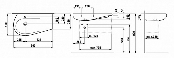 Раковина Laufen Alessi 8.1497.5.400.104.1 90 см левая