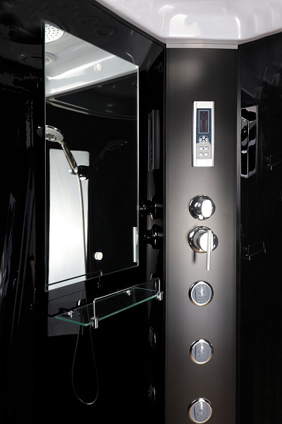 Душ.каб. NG-6501-14F (900х900х2150) средний поддон(26см) стекло ТОНИРОВАННОЕ алюм черный 4 места