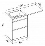 Тумба ДЖЕРСИ  с умывальником Камилла 1200 над стиральной машиной, 2 ящика