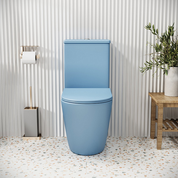 Унитаз GR-4480BSMS Color (620*365*810) ГОЛУБОЙ МАТОВЫЙ напольный БЕЗОБОДКОВЫЙ с тонкой крышкой,2 ме