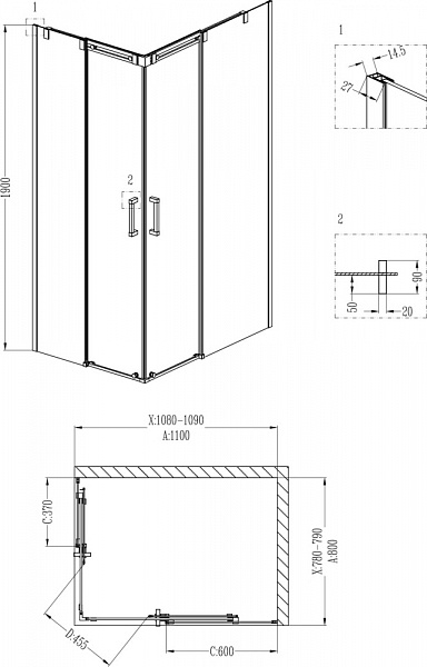Душевой уголок Grossman GR-3110R Galaxy 110*80*190 прямоугольник, двери раздвижные