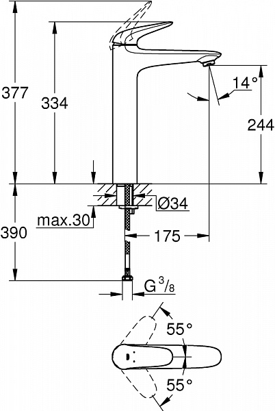 Смеситель для раковины Grohe Eurostyle 23719LS3
