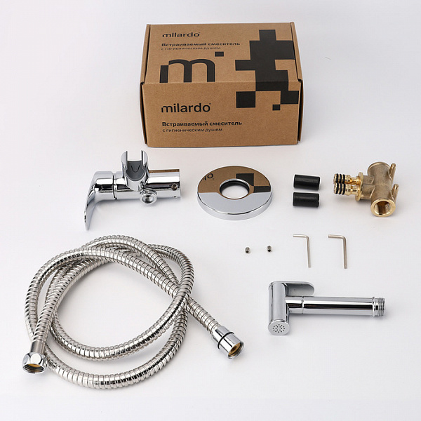 Встраиваемый смеситель с гигиеническим душем, глянцевый хром, Rora, Milardo, RORSBR0M08