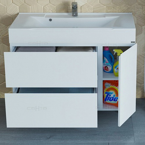 Тумба под раковину Марс 100 с двумя ящиками напольная Санта 700187е