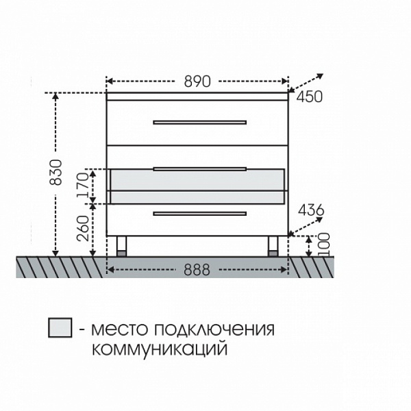 Тумба под раковину Омега 90 напольная Санта 207040л
