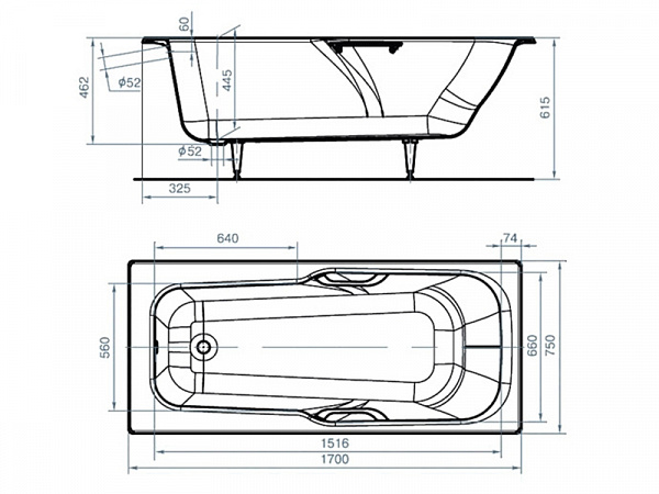 Чугунная ванна Эврика 170X75 Универсал