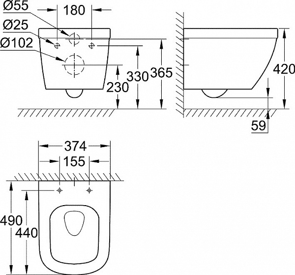 Чаша для подвесного унитаза Grohe Euro Ceramic 39206000