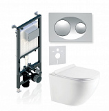 Комплект KOLLER POOL для монтажа  подвесного унитаза: Инсталляция Alcora ST 1200 с клавишей GRACE Matt Chrome, Унитаз ROUND Rimless, сиденье дюропласт: SoftClose, Take Off, антибактериальное покрытие, система «Антивсплеск»