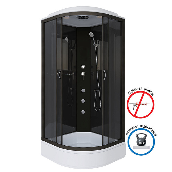 Душ.каб. NG-6501-14G (900х900х2150) средний поддон(26см) стекло ТОНИРОВАННОЕ алюм черный 4 места