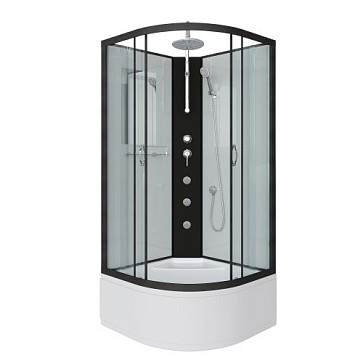 Душ.каб. NG-6707-14BKTG (800х800х2100-2400) высокий поддон(40см) стекло ПРОЗРАЧНОЕ черные профиля 4 места
