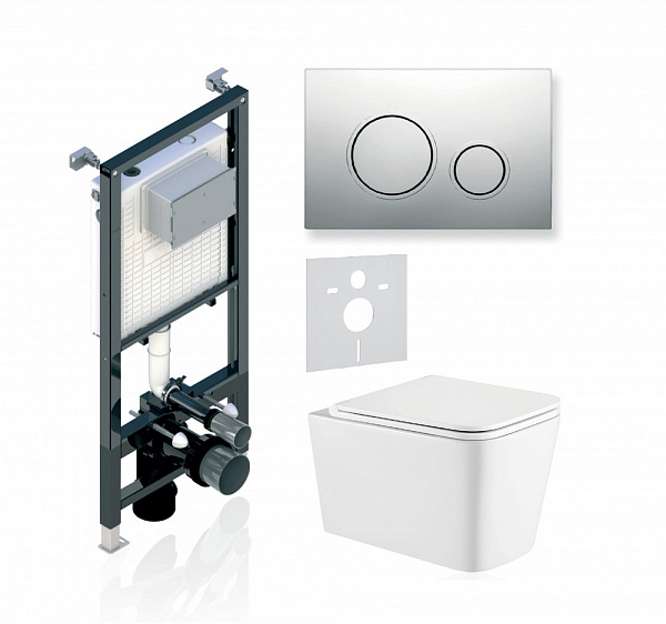 Комплект KOLLER POOL для монтажа  подвесного унитаза: Инсталляция Alcora ST 1200 с клавишей TWIN Chrome, Унитаз KVADRO Rimless, сиденье дюропласт: SoftClose, Take Off, антибактериальное покрытие, система «Антивсплеск»
