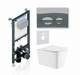 Комплект KOLLER POOL для монтажа  подвесного унитаза: Инсталляция Alcora ST 1200 с клавишей ROUND Chrome, Унитаз KVADRO Rimless, сиденье дюропласт: SoftClose, Take Off, антибактериальное покрытие, система «Антивсплеск»