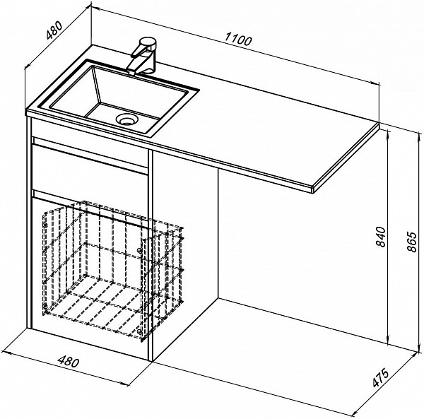 Тумба под раковину Aquanet Токио 48 белый (напольная, 1 ящик) 00239289