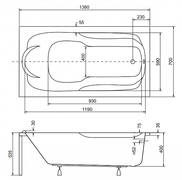 Акриловая ванна Besco Bona 140x70 WAB-140-PK