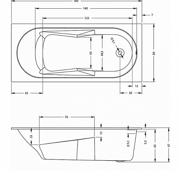Акриловая ванна Riho Lazy 180х80 B081001005