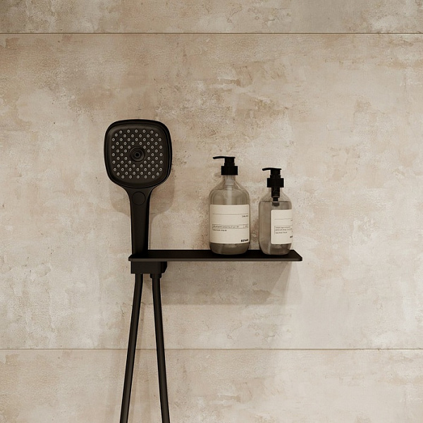 Выход для шланга с держателем для лейки и полкой, матовый черный, Slide, IDDIS, SLIAB00i62