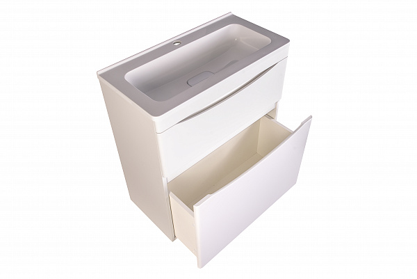 Тумба напольная "Бергамо мини 70" (2 ящ.) Люкс антискрейтч белый, под раковину, PLUS