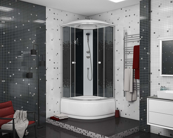 Душ.каб. NG-7507-14BLACK (800х800х2150) высокий поддон(40см) стекло МОЗАИКА 4 места