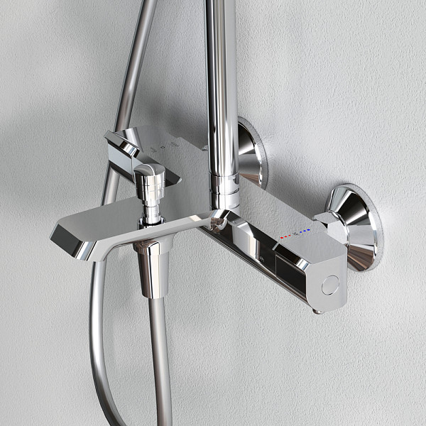 F078F500 Func, душ. система: см-ль д/ванны/душа с ТМС, душ.штанга, верхн. душ квадр., ручн.душ, хром