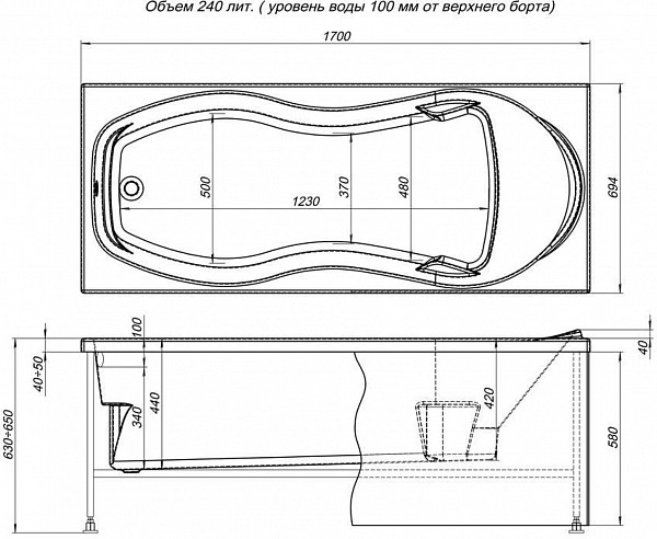 Акриловая ванна Aquanet Tessa NEW 170x70 (с каркасом) 00242925