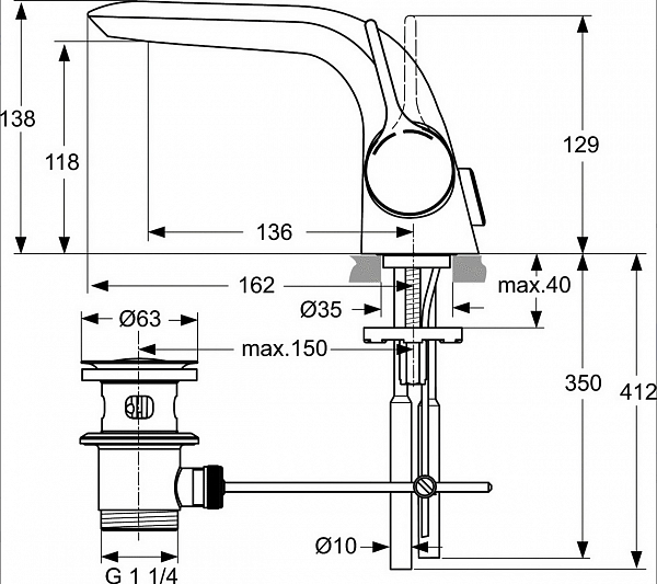 Смеситель Ideal Standard Melange A4258AA для раковины с донным клапаном