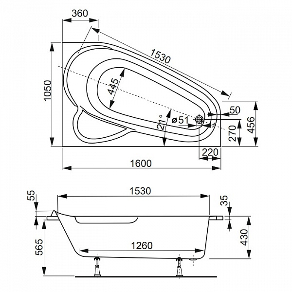 Акриловая ванна Vagnerplast Selena 160x105 левая VPBA163SEL3LX-04
