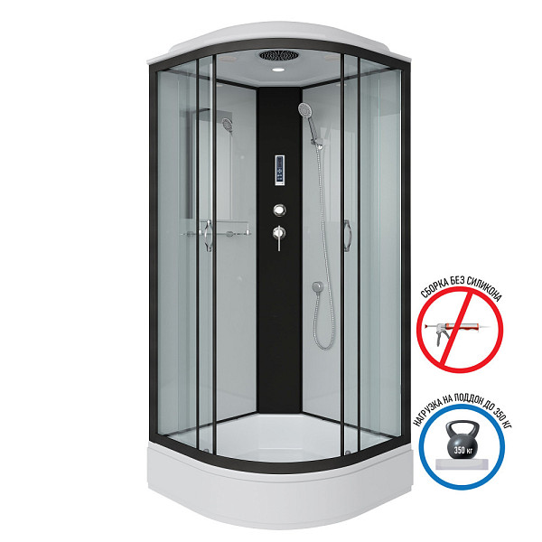 Душ.каб. NG-6702-14P (1000х1000х2150) средний поддон(26см) стекло ПРОЗРАЧНОЕ черные профиля 4 места