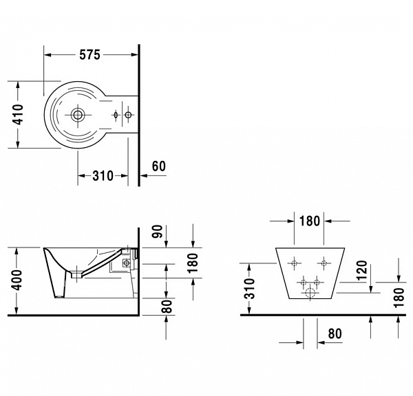 Биде подвесное Duravit Starck 1 02741500001-WG антигрязевое покрытие
