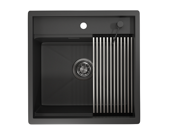 KS-5051, ЧЕРНЫЙ МАТОВЫЙ, стальная кухонная мойка KITCHEN SPACE