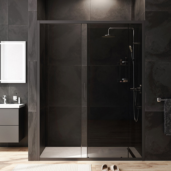 W90G-150-1-195BG Gem Solo Дверь душевая 150х195, стекло тонированное, профиль черный матовый
