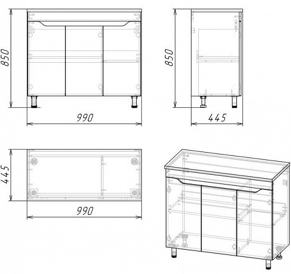 Тумба "Абигель 100", 3 дв., серый / цемент, Milen 100 / км