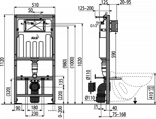 Инсталляция для унитазов AlcaPlast Sadromodul AM101/1120D раскладываемая
