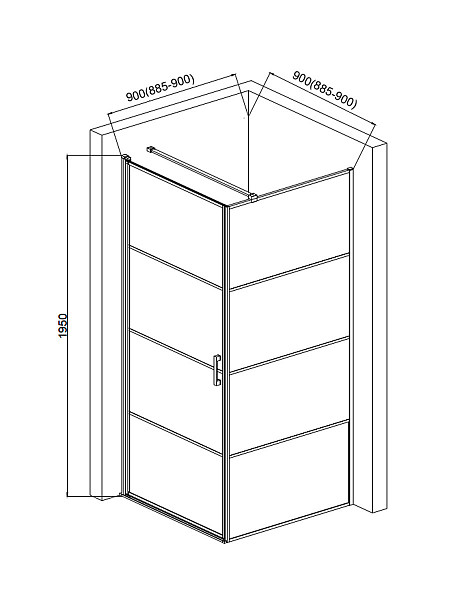 Душевой уголок AQUAme 900*900*1950мм., стекло 6мм, цвет профиля матовый черный, горизонтальные линии.