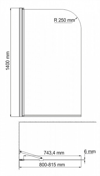 Стеклянная шторка на ванну Wasserkraft Leine 35P01-80 Fixed