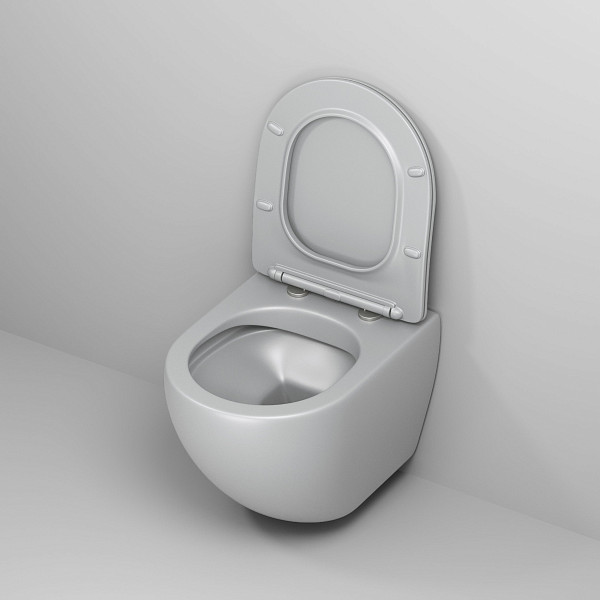 Унитаз GR-4455GLMS Color (485*365*360) СВЕТЛО-СЕРЫЙ МАТОВЫЙ подвесной БЕЗОБОДКОВЫЙ с тонкой крышкой