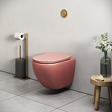 Унитаз GR-4455PIMS Color (495*365*375) РОЗОВЫЙ МАТОВЫЙ подвесной БЕЗОБОДКОВЫЙ с тонкой крышкой