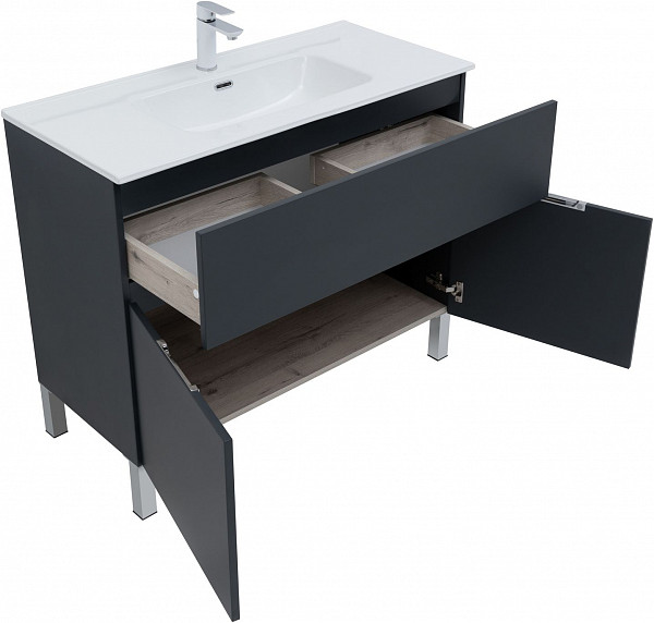 Тумба под раковину Aquanet Алвита New 100 1 ящик, 2 дверцы, антрацит 00277555
