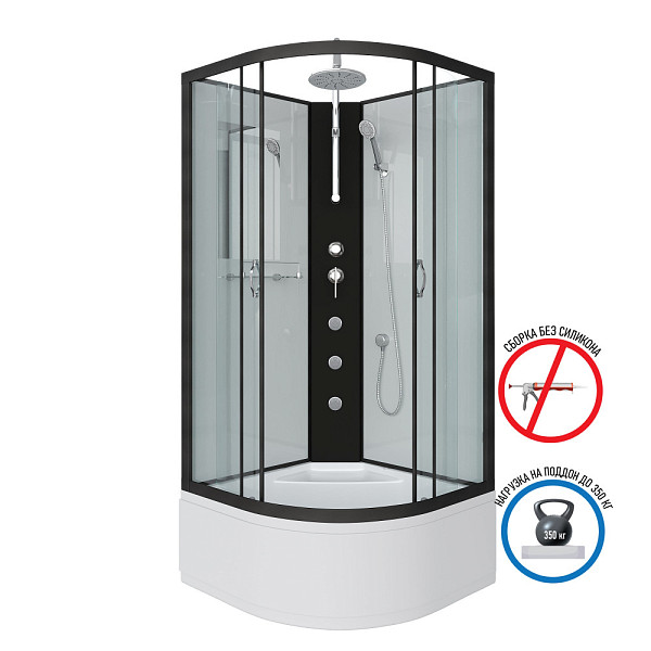 Душ.каб. NG-6707-14BKTG (800х800х2100-2400) высокий поддон(40см) стекло ПРОЗРАЧНОЕ черные профиля 4 места