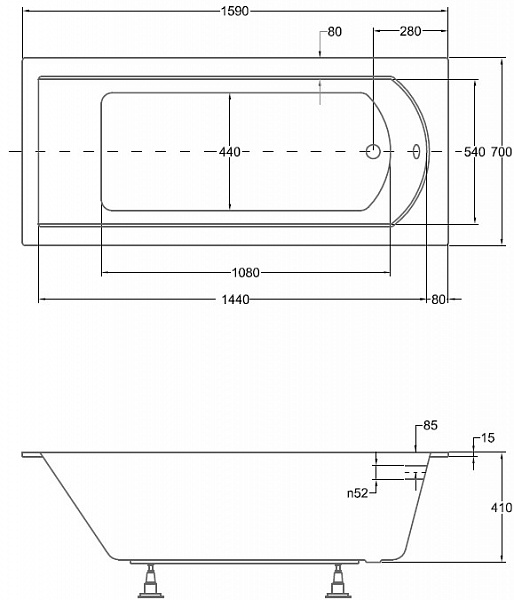Акриловая ванна Besco Shea Slim 159x70 WAS-160-SL